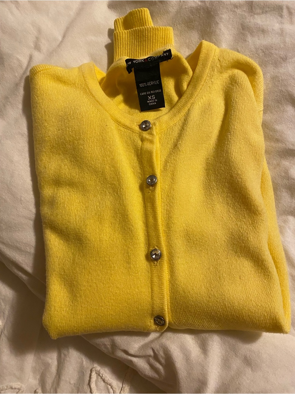 New York & Company Bright Yellow Rhinestone Button-Front Cardigan